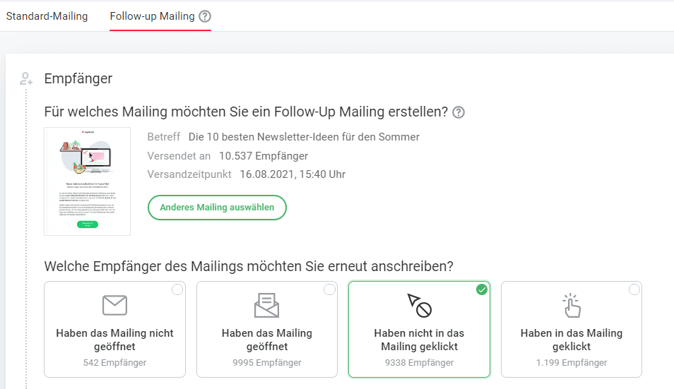 Optionen für Follow-Up E-Mails