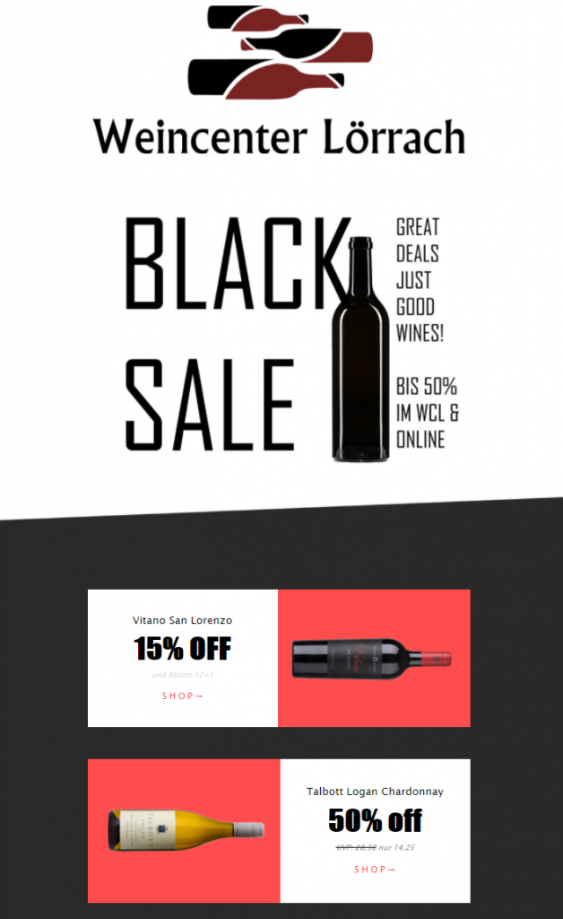 Black Sale Newsletter Beispiel Weinhandlung