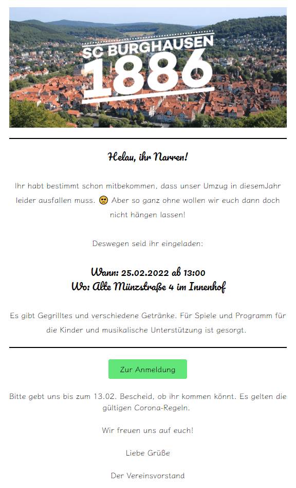 Karnevalsnewsletter Praxisbeispiel - Vereine