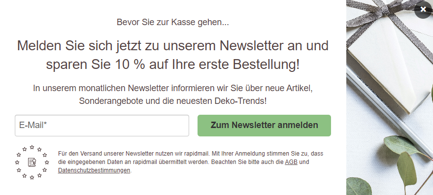 Rabatt bei Newsletter-Anmeldung