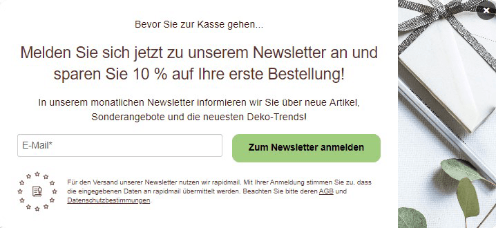 Rabatte bei der Newsletter-Anmeldung