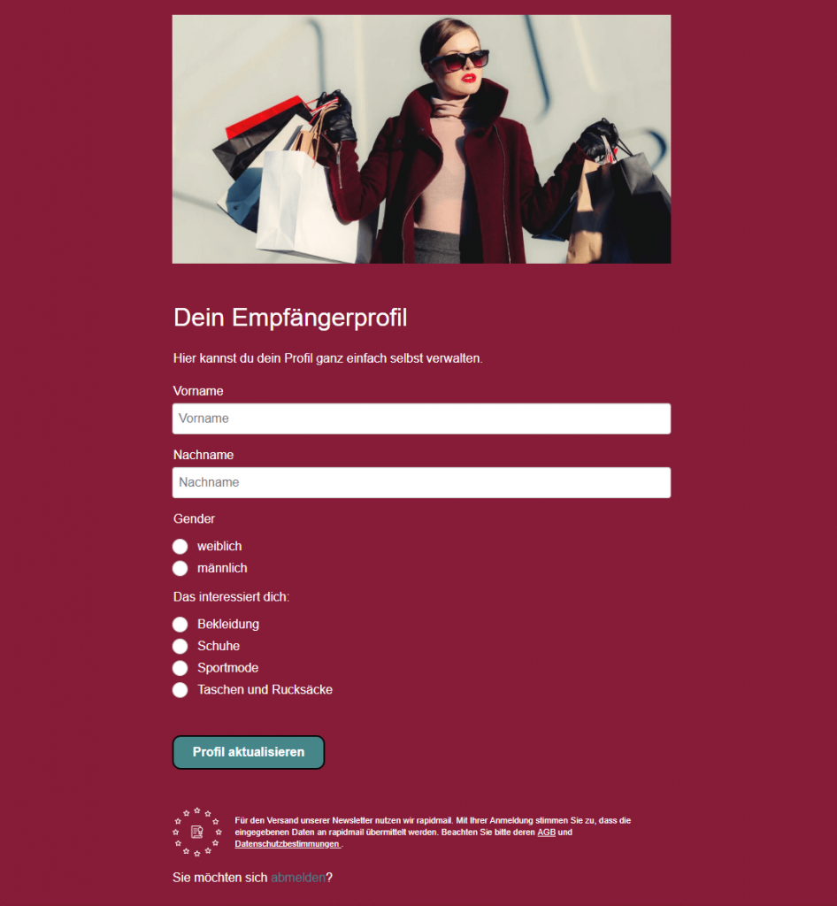 Empfängerprofil Newsletter-Anmeldung