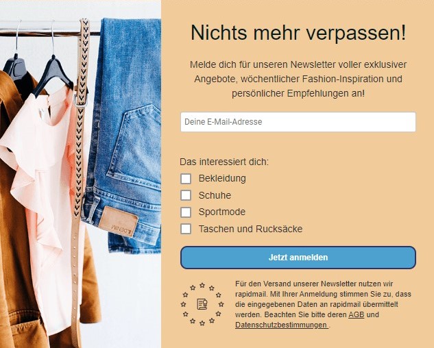 Newsletter-Anmeldeformular Onlineshop