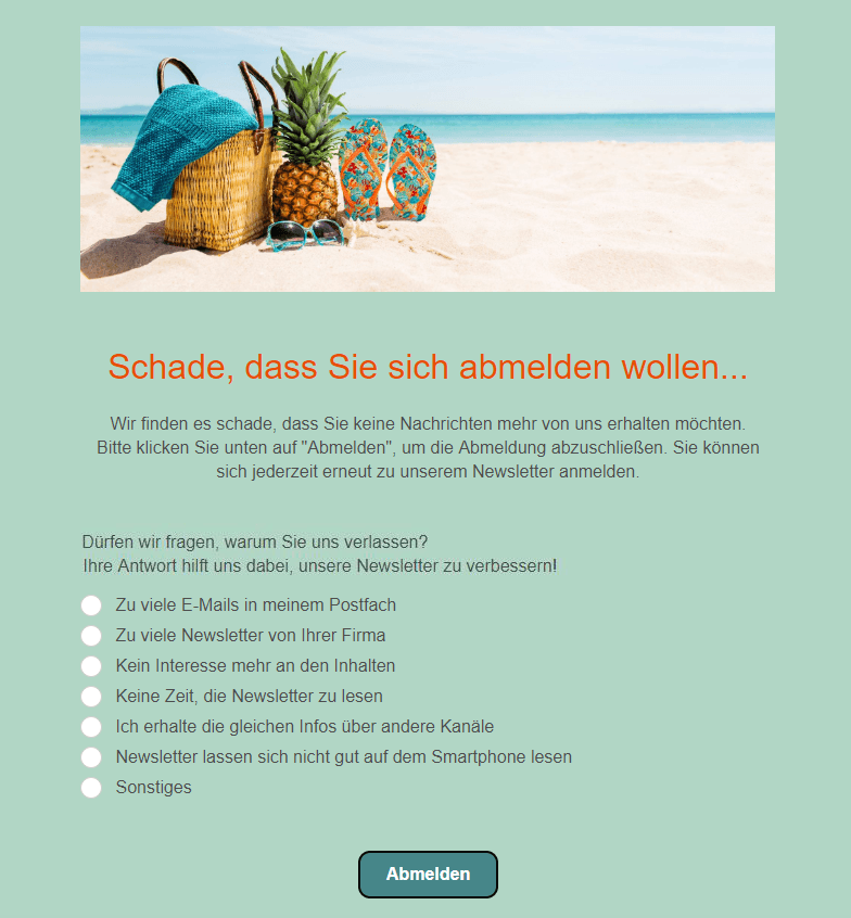 Seite für Newsletter-Abmeldung