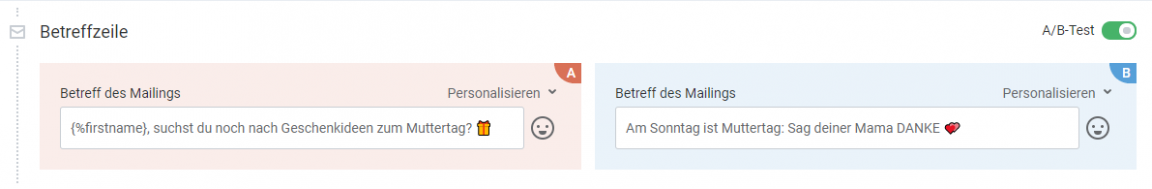 A-B-Test für Newsletter-Betreff-Beispiel Muttertag