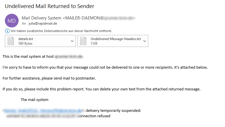 Beispiel für eine Bounce Message