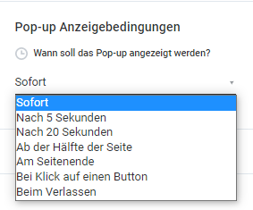 Pop-up Anzeigebedingungen