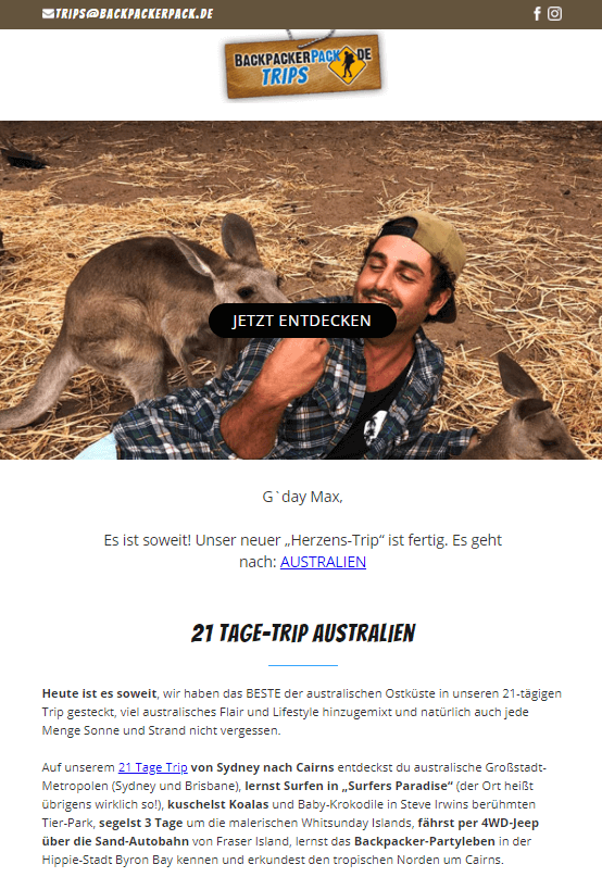 Beispiel Conversion centered Newsletter Design