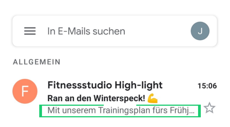 Gmail Newsletter Preheader Mobile Ansicht