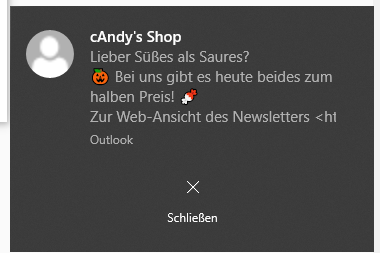 Outlook E-Mail Preheader im Pop-up