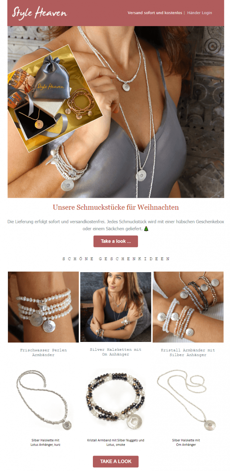 Beispiel Mailing Weihnachten - Onlineshop Geschenkideen