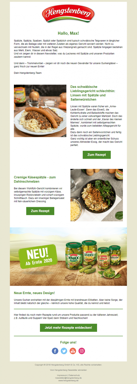 Hengstenberg Newsletter Beispiel Rezepte