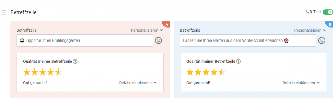 Newsletter A-B-Test Betreff