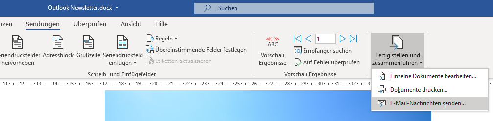 Outlook Newsletter fertig stellen und versenden