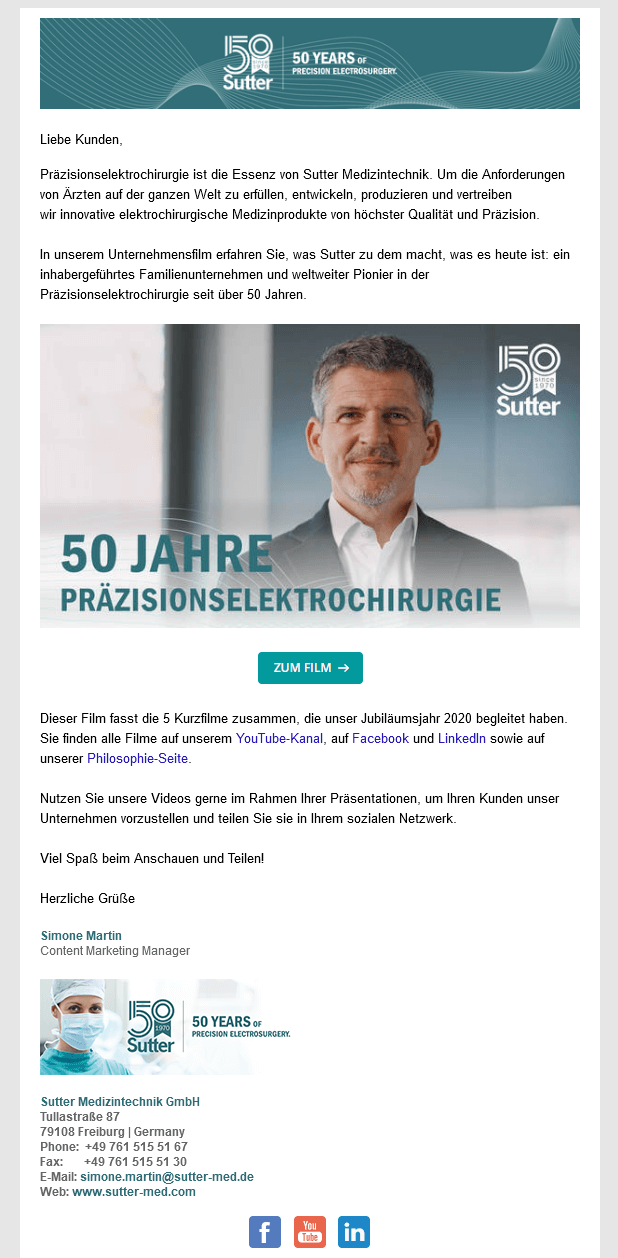 E-Mail Newsletter heute - Beispiel Firmenjubiläum