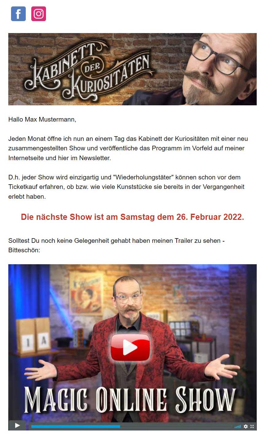 Fake Player Newsletter Beispiel