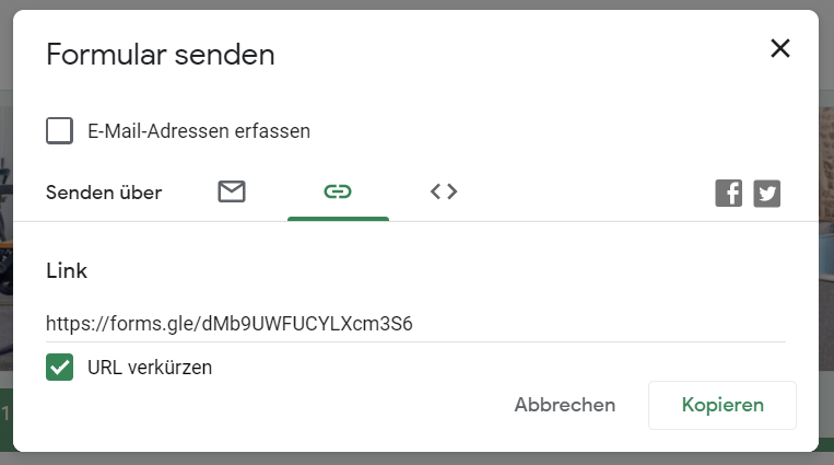 Google-Formular Umfrage Newsletter-Link abrufen