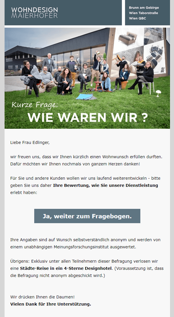 Praxisbeispiel Umfrage-Newsletter Kundenzufriedenheit