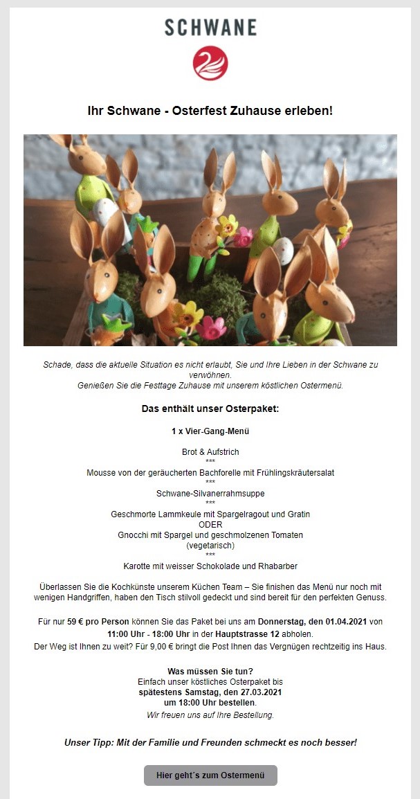 Kundenbeispiel Osternewsletter_Ostermenu-to-go