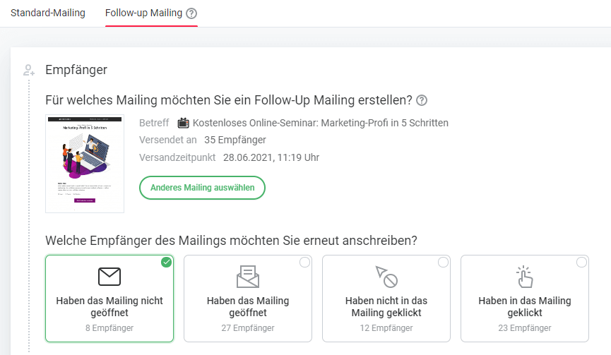 Follow-up für Webinar-Einladungsmail anlegen