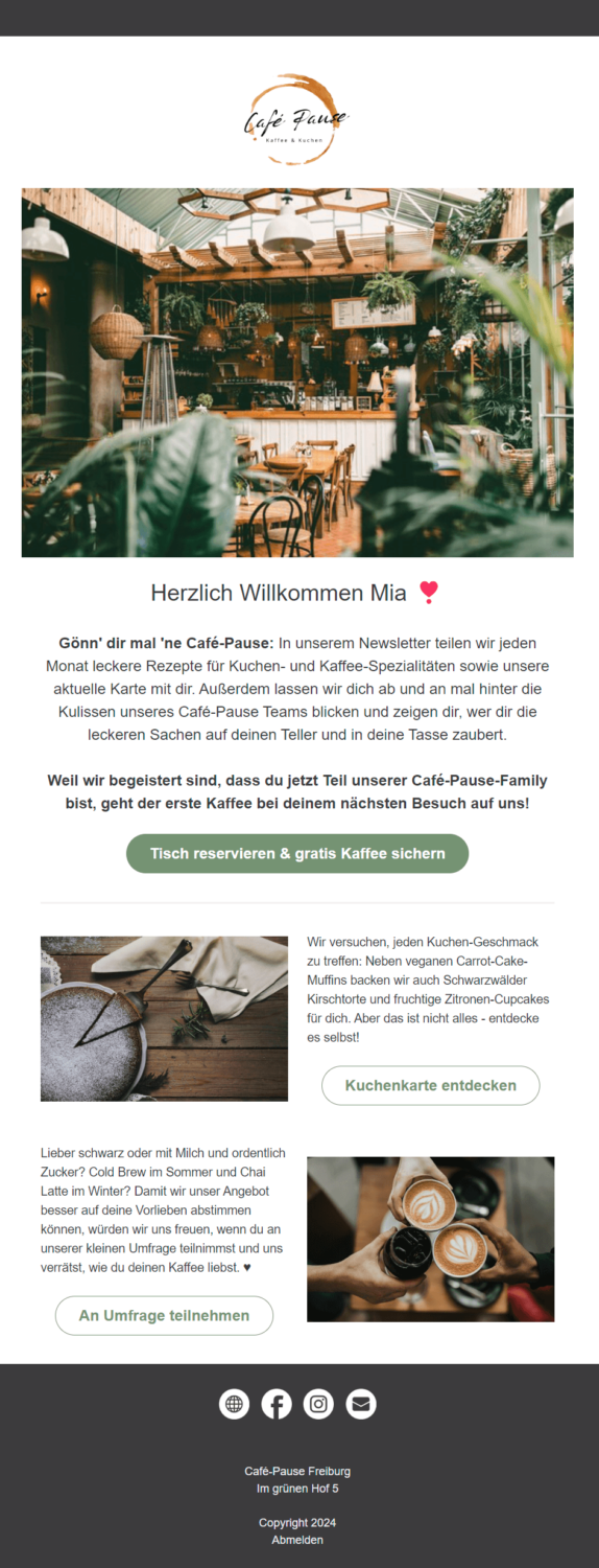 Kostenlose Vorlage für eine Willkommensmail, die man nach Belieben anpassen kann.