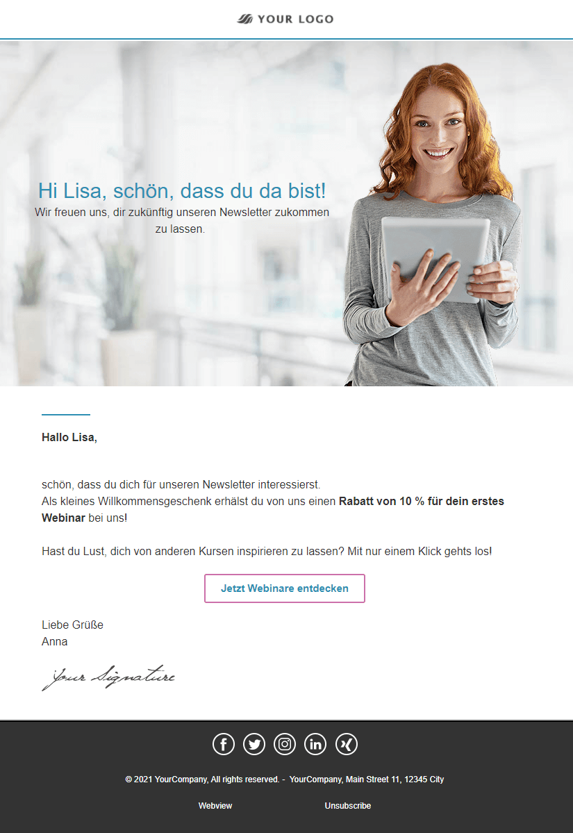 Willkommens-E-Mail Beispiel