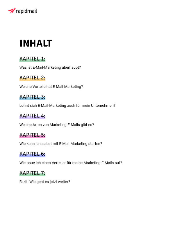 E-Mail-Marketing für Einsteiger I rapidmail Inhaltsverzeichnis