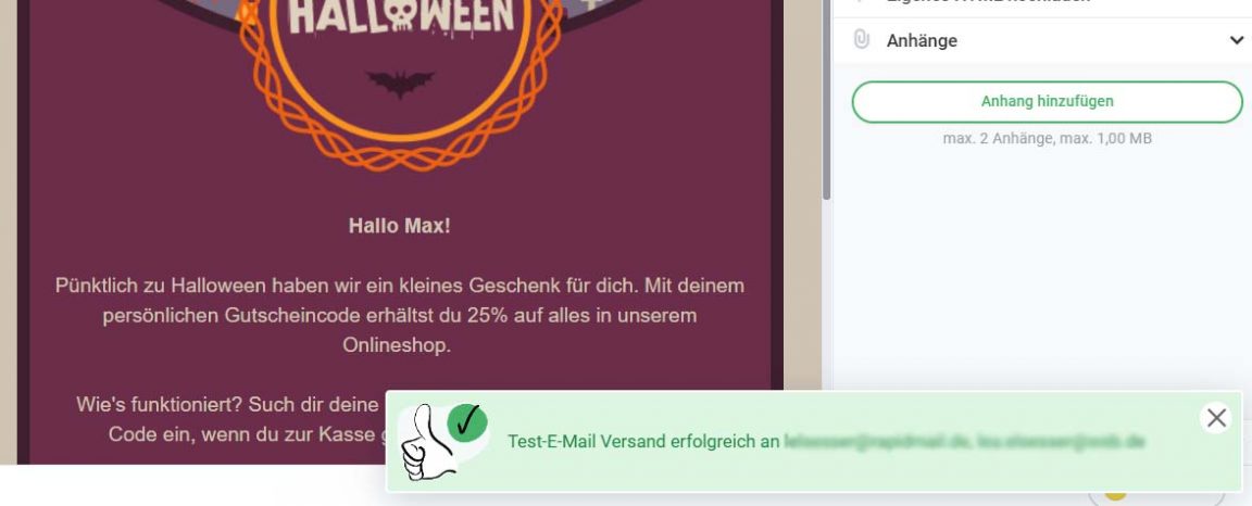 Testversand Bestätigung