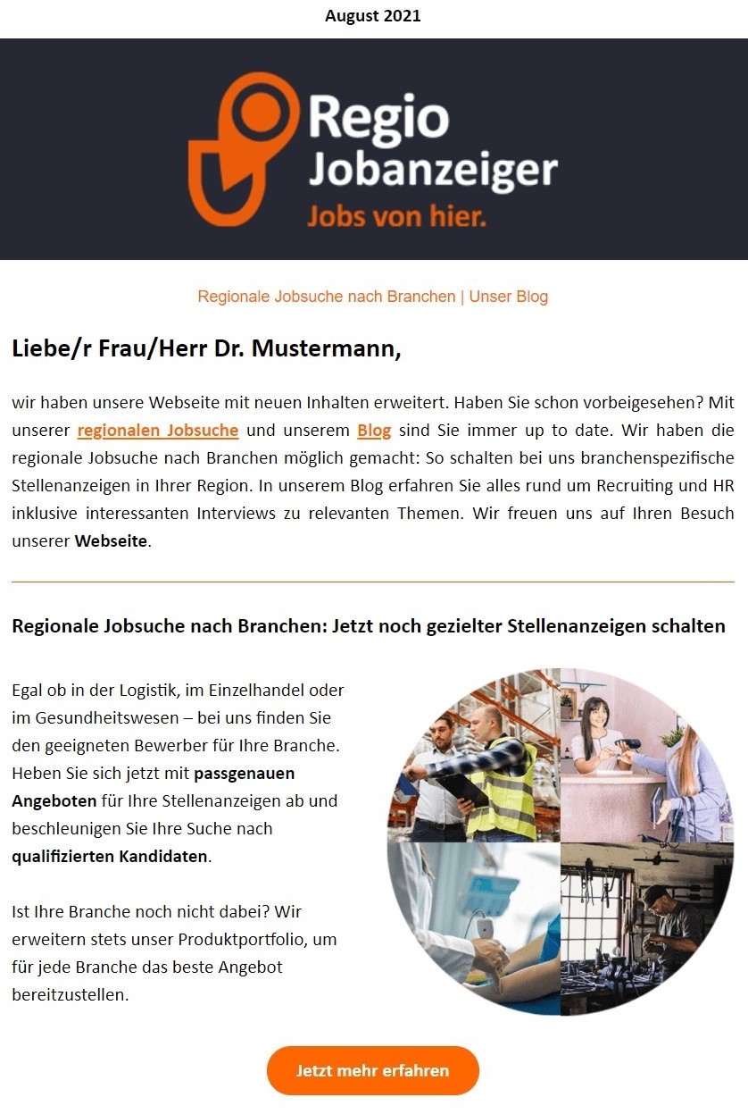 Kunden informieren - Beispiel neue Homepage