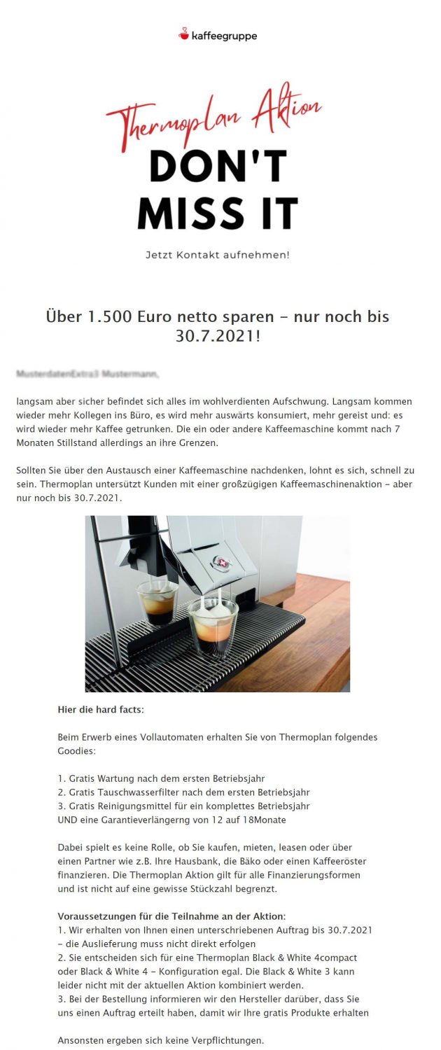 Newsletterbeispiel Kaffeegruppe