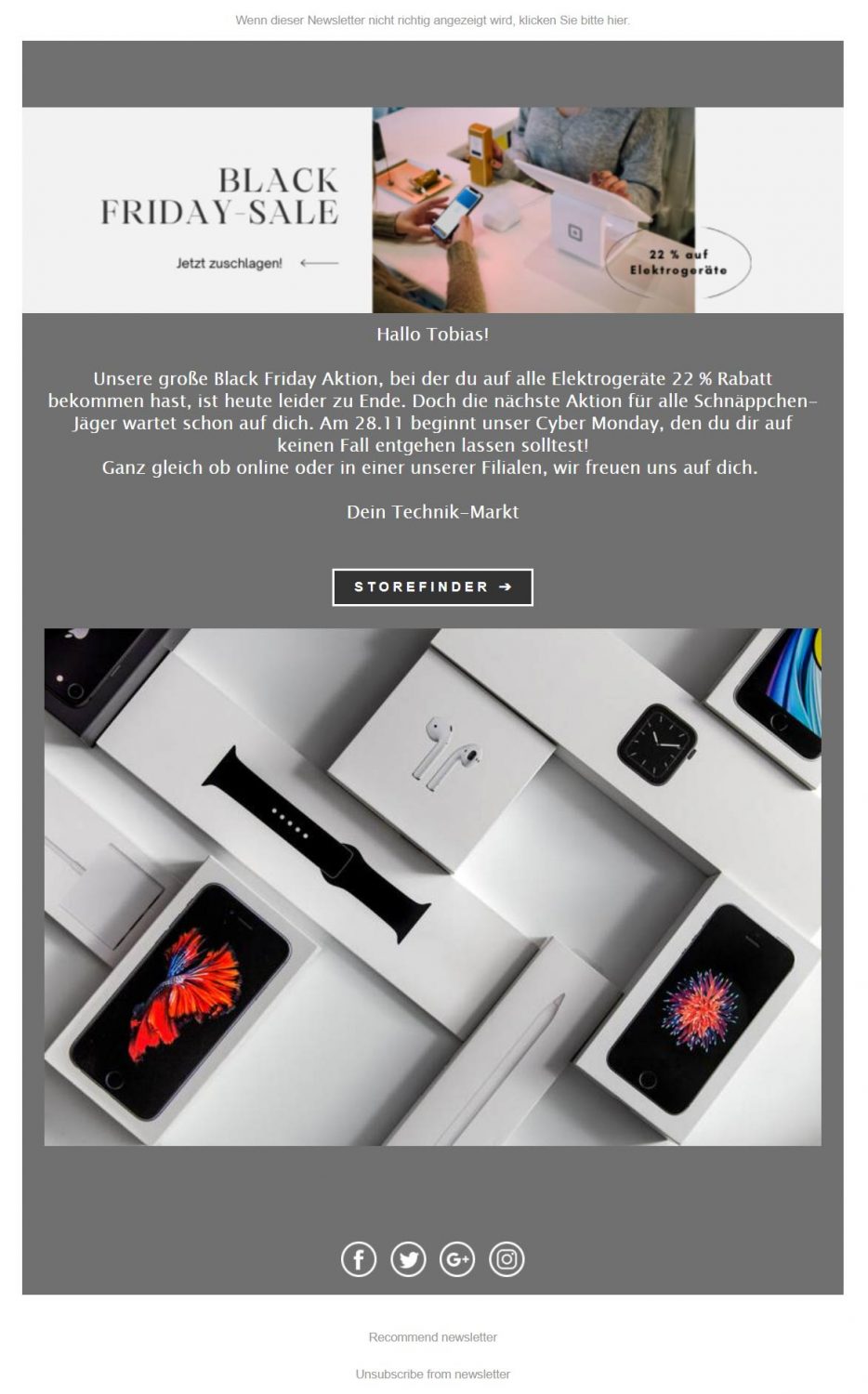 Newsletter Beispiel Black Friday Technik