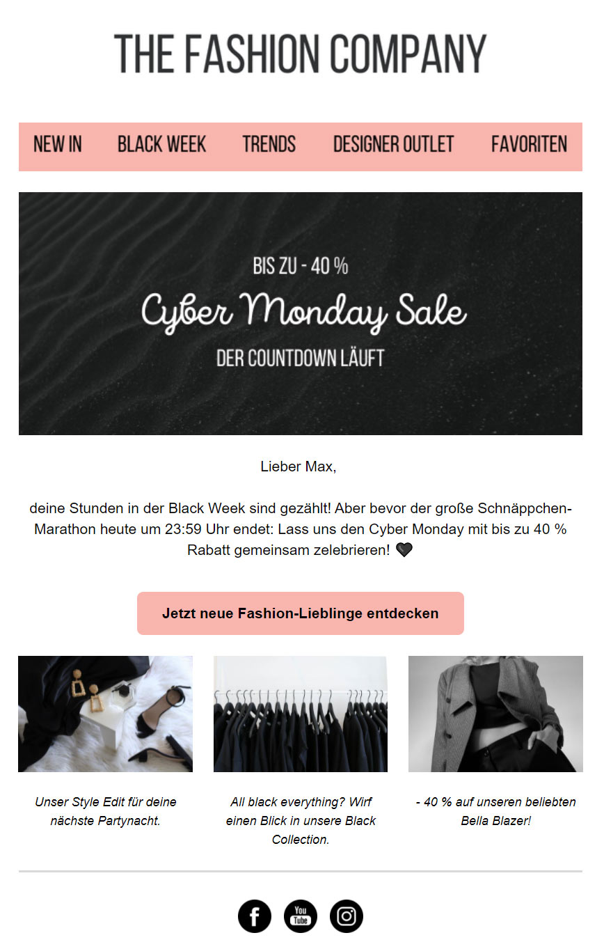 Newsletter Beispiel Cyber Monday