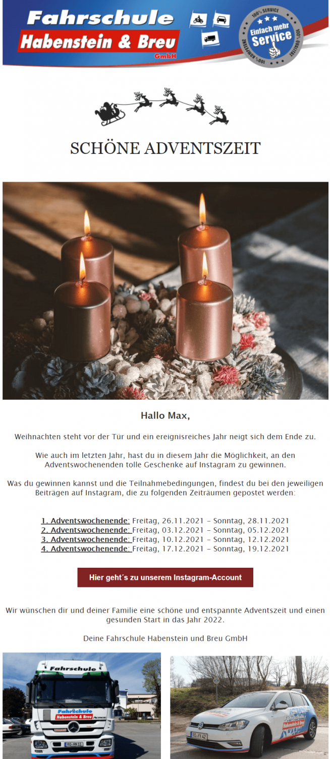 Weihnachtliche Newsletter Beispiel Fahrschule Habenstein & Breu