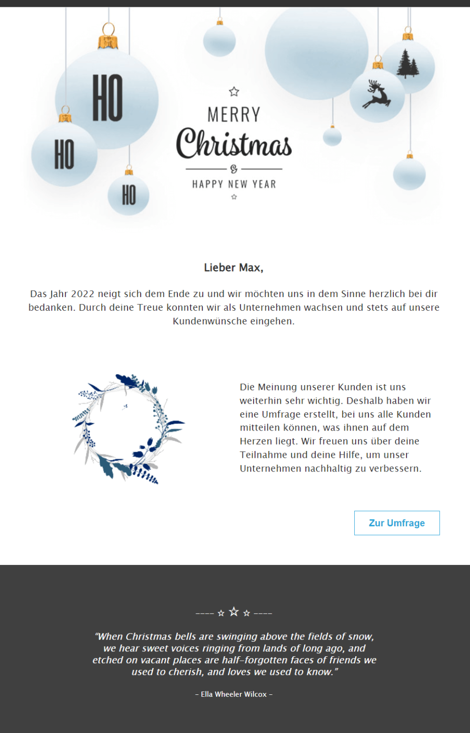 Newsletterbeispiel mit einer Umfrage zum Jahresabschluss