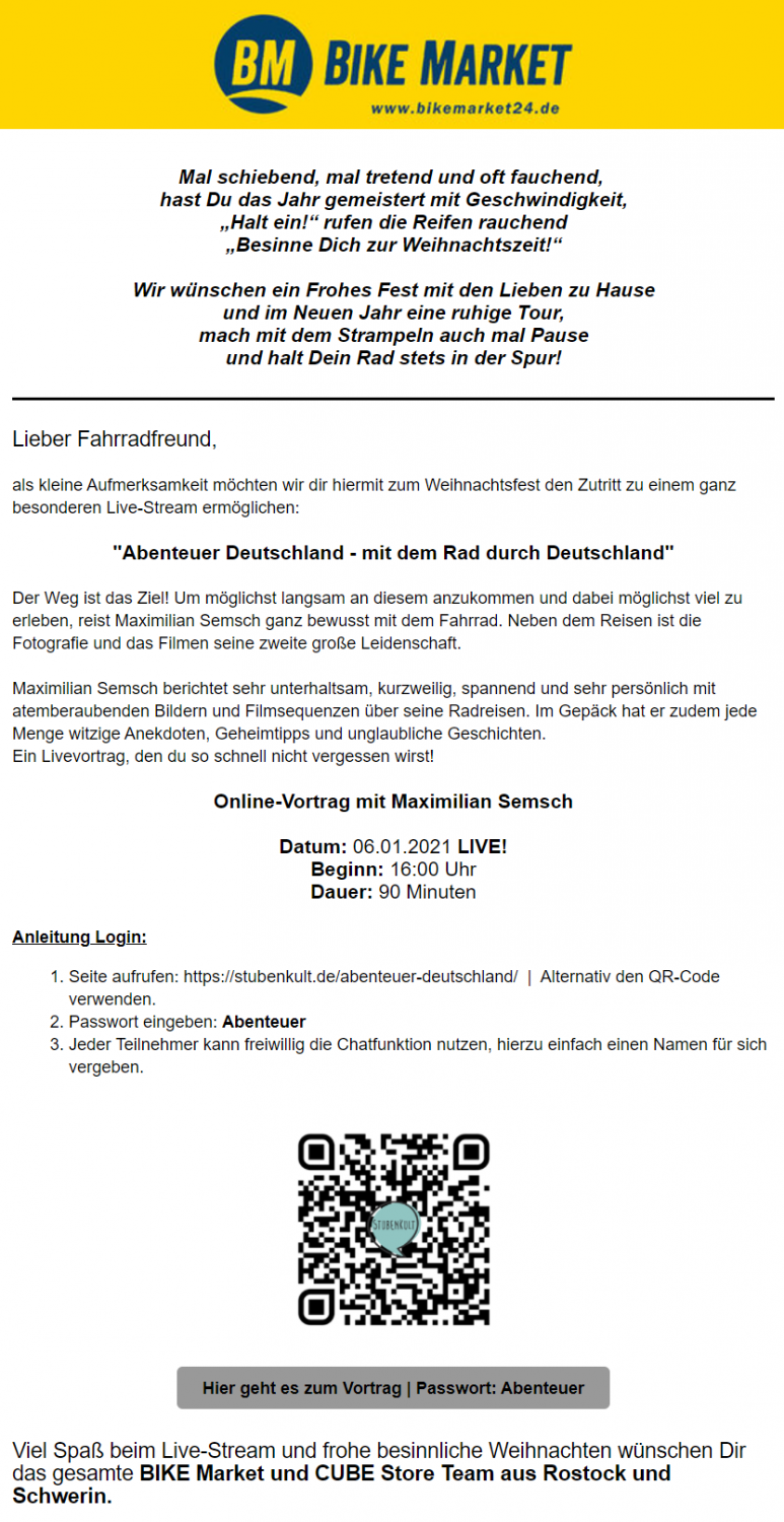 Weihnachtlicher Newsletter zum Danke sagen