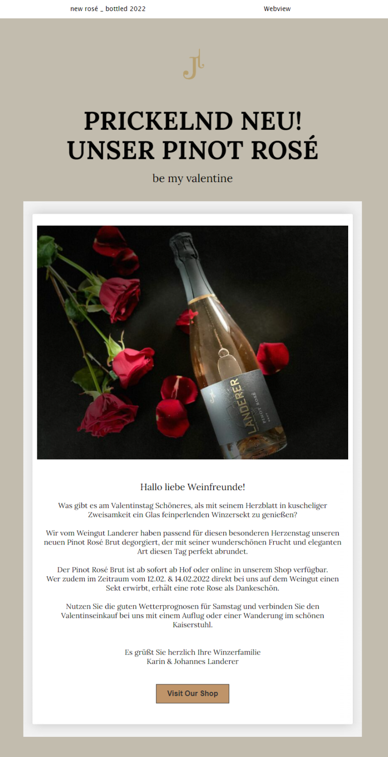 Newsletter-Beispiel Valentinstag Weingut Landerer