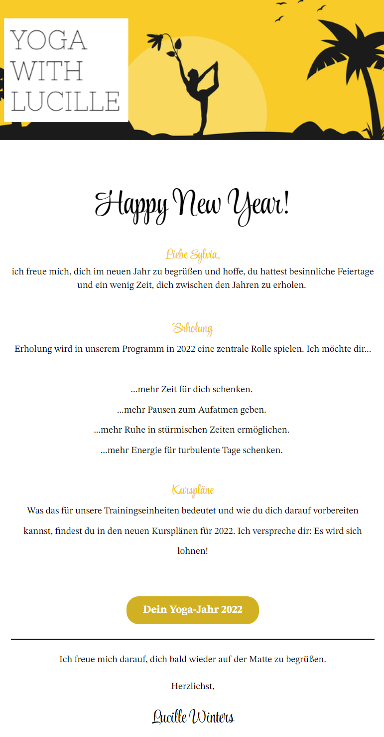 E-Mail-Beispiel Nutzung von Webfonts - Yogastudio