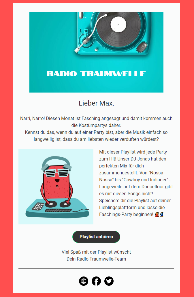 Newsletter-Beispiel eines Radiosenders zu Fasching