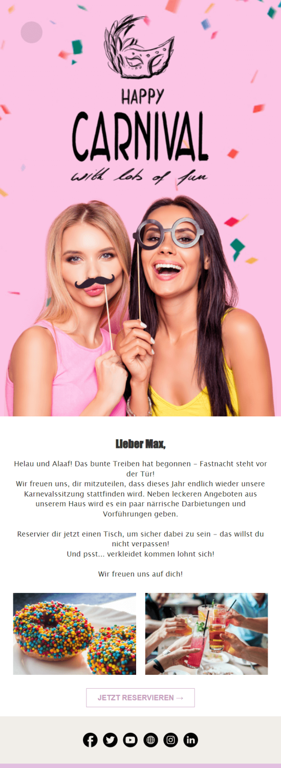 Beispiel Newsletter für Karneval eines Restaurants