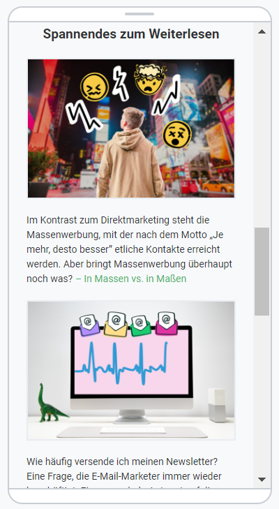 Mobile Ansicht des Newsletters