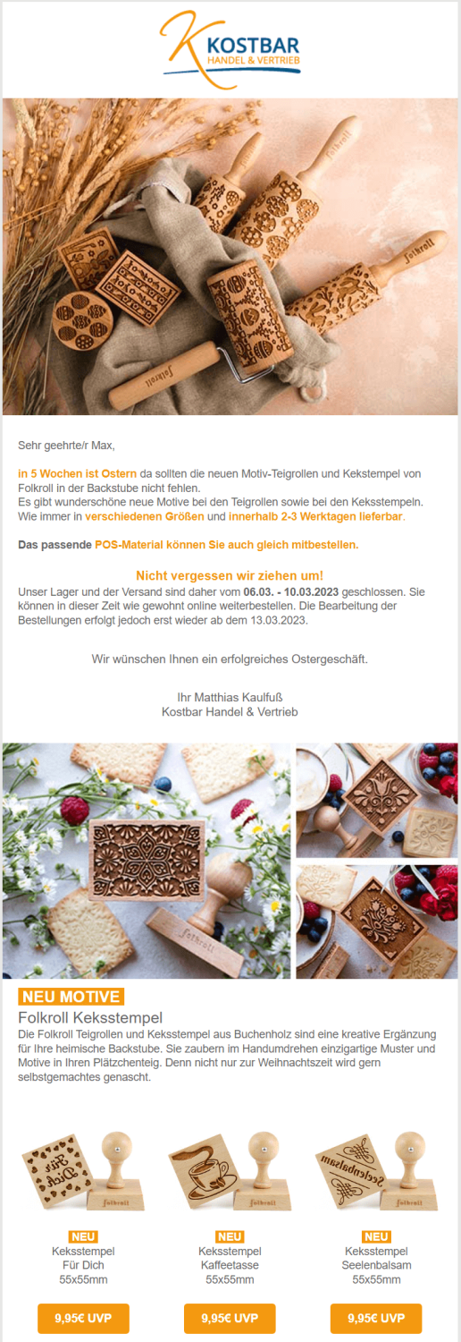 Beispiel eines Oster-Newsletters für Backzubehör