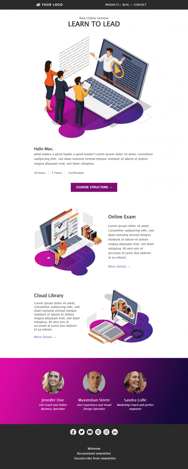 Die beliebtesten Newsletter-Templates Webinar Vorlage