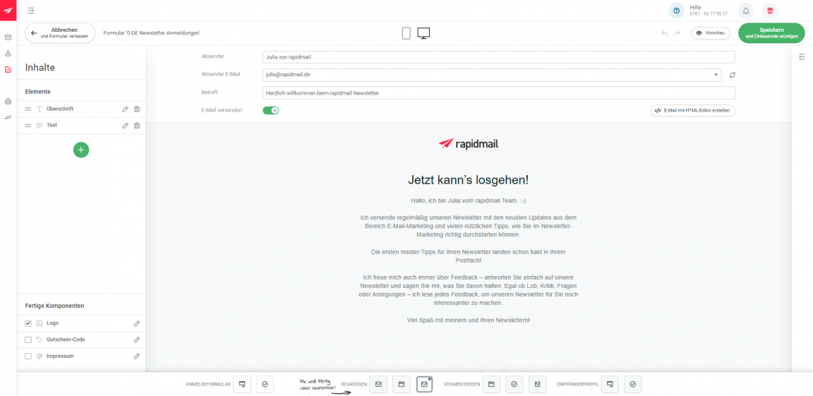 Willkommens-Mail anlegen