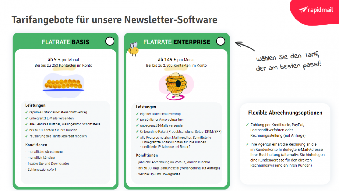 Preise Newsletter-Software für Werbeagenturen