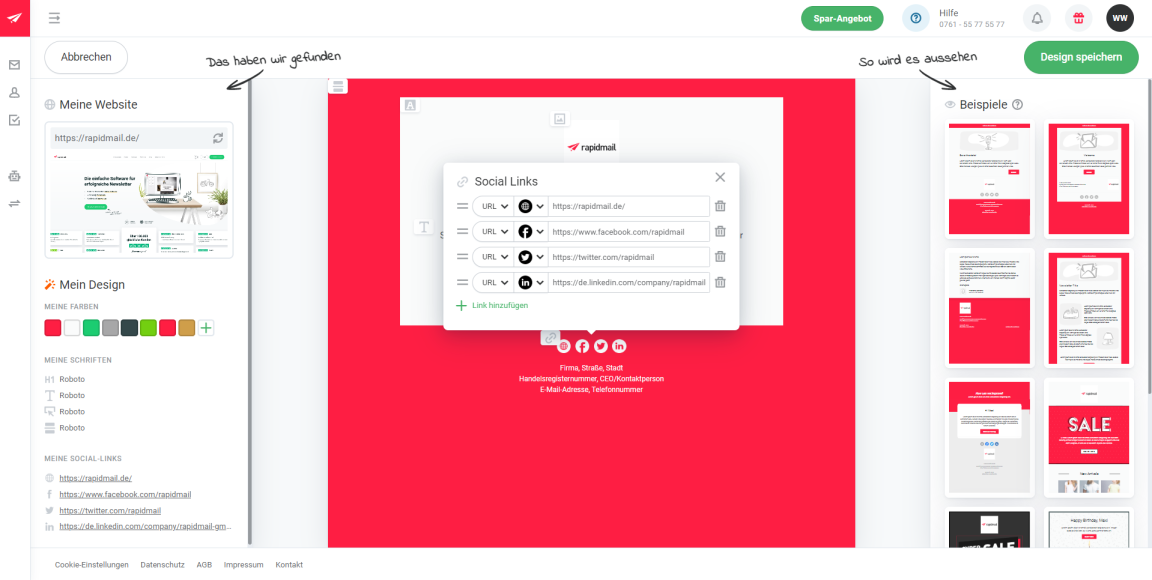 Automatisch integrierte Social Links im Newsletter-Template