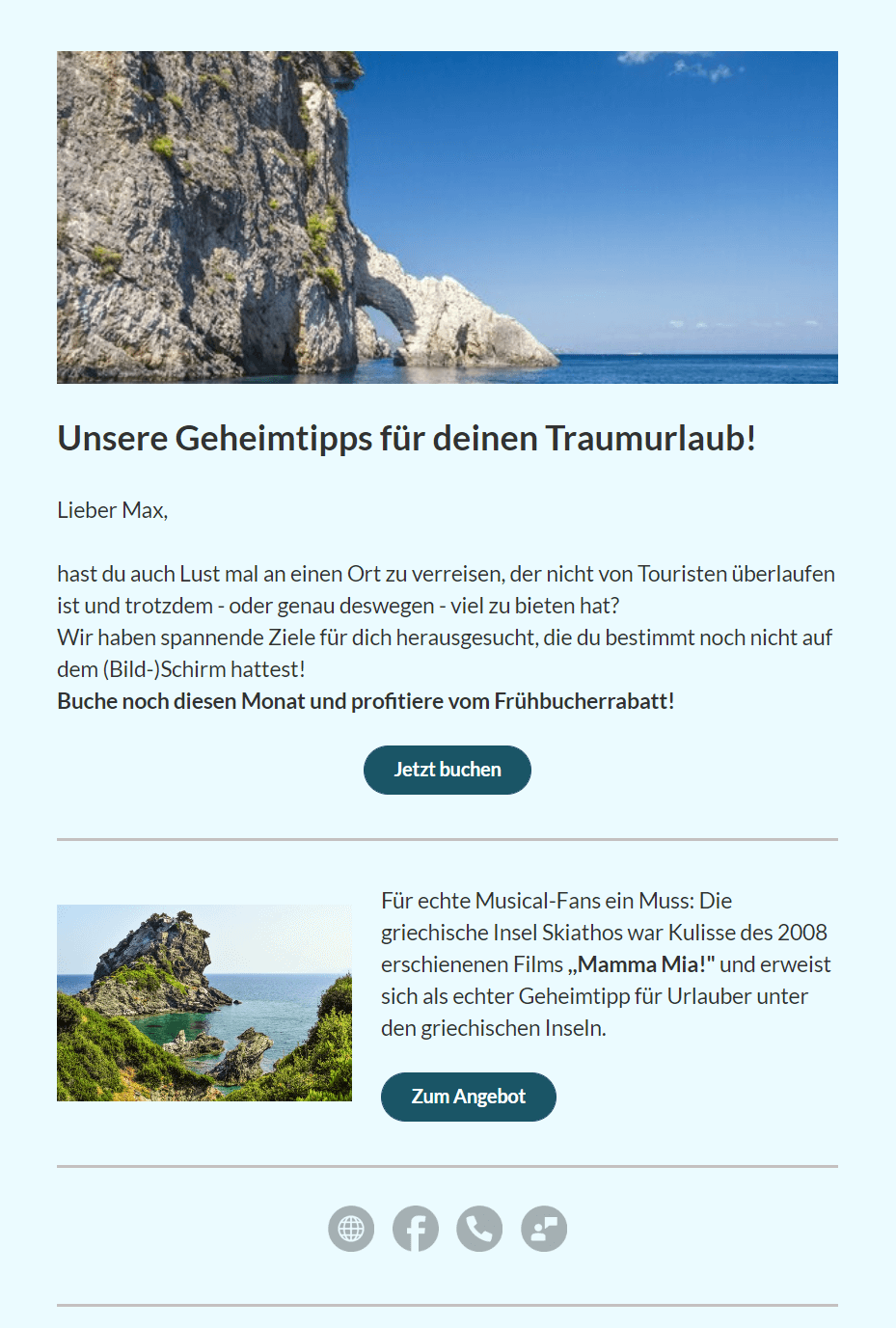 Newsletter-Beispiel mit Geheimtipps für Urlaubssuchende