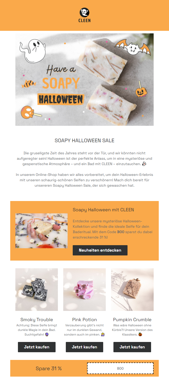 Newsletter-Beispiel für Halloween mit Rabattcode