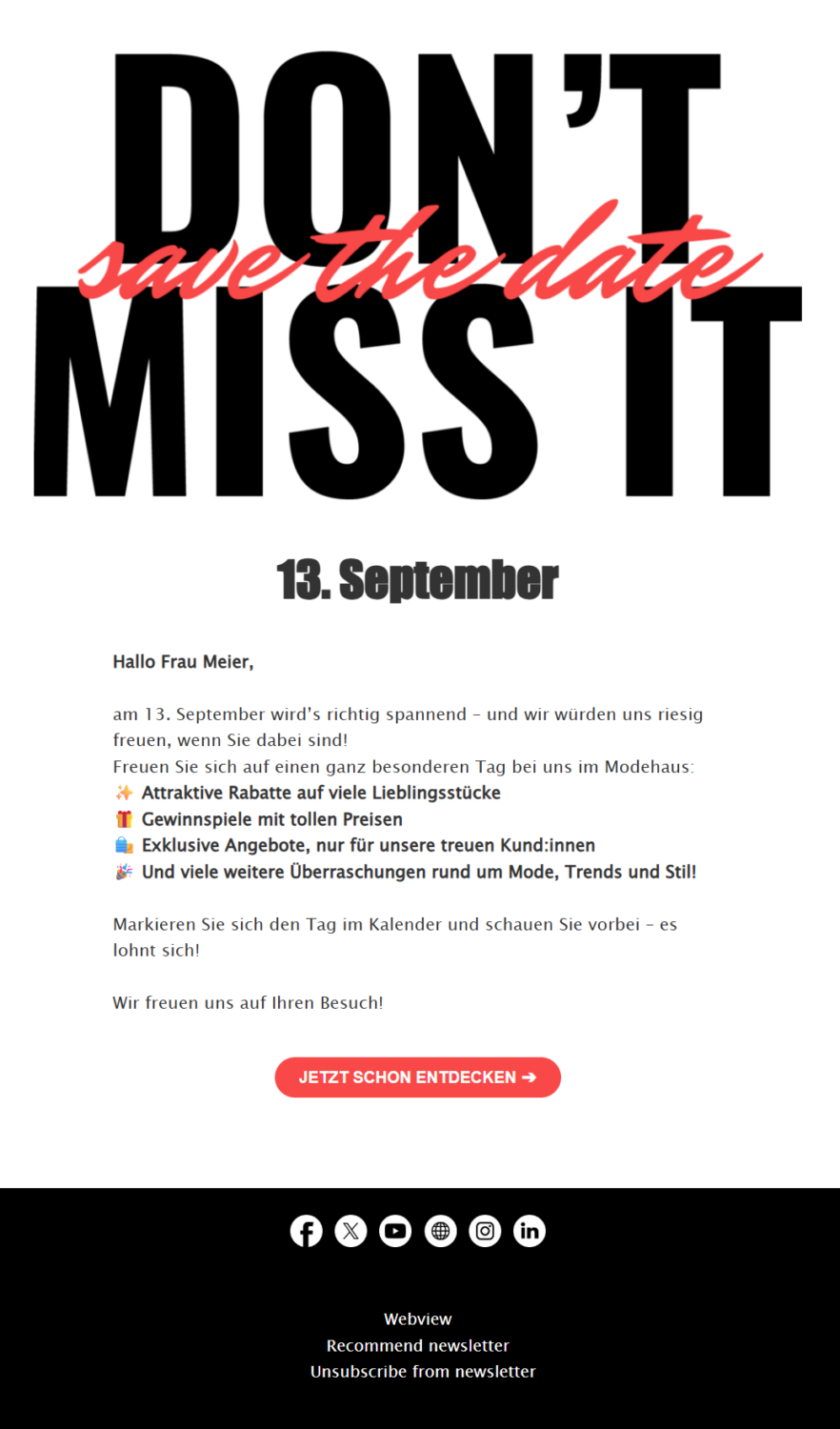Mit einem Follow-up-Newsletter können Sie Ihre Kontakte an kommende Events erinnern