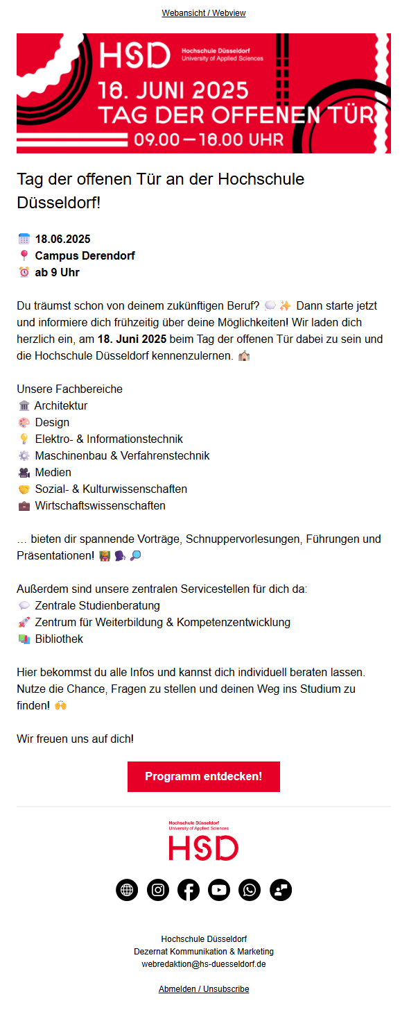 Follow-up-E-Mail-Beispiel Hochschule Düsseldorf