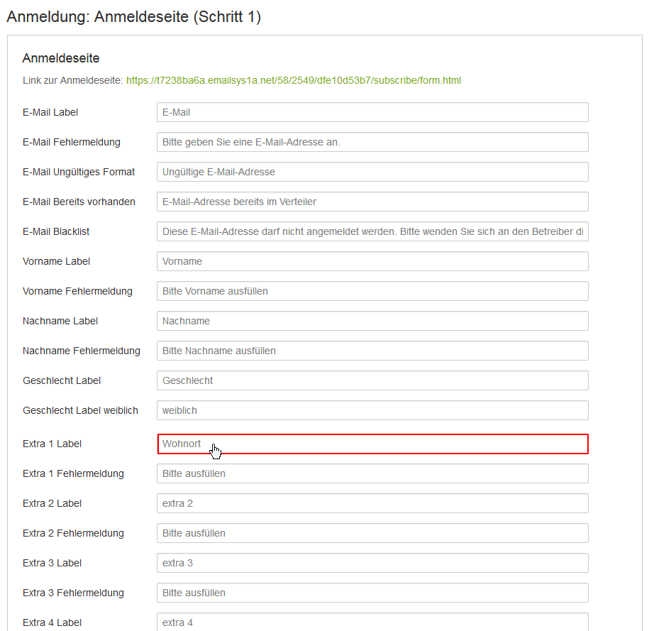 Anmeldeformular umbenennen